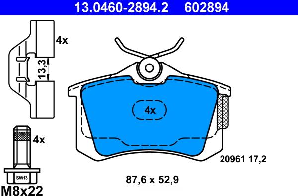 ATE 13.0460-2894.2 - Kit pastiglie freno, Freno a disco autozon.pro