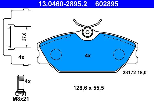 ATE 13.0460-2895.2 - Kit pastiglie freno, Freno a disco autozon.pro