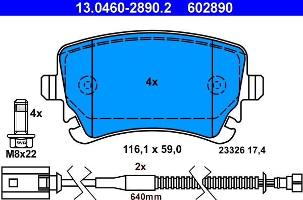 ATE 13.0460-2890.2 - Kit pastiglie freno, Freno a disco autozon.pro