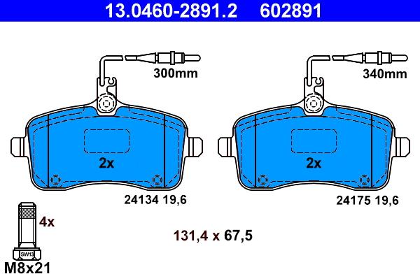 ATE 13.0460-2891.2 - Kit pastiglie freno, Freno a disco autozon.pro