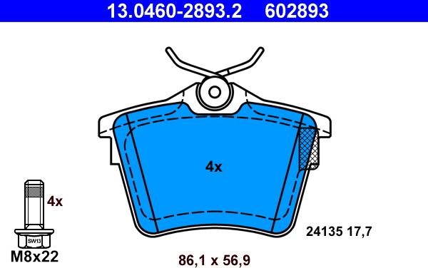 ATE 13.0460-2893.2 - Kit pastiglie freno, Freno a disco autozon.pro