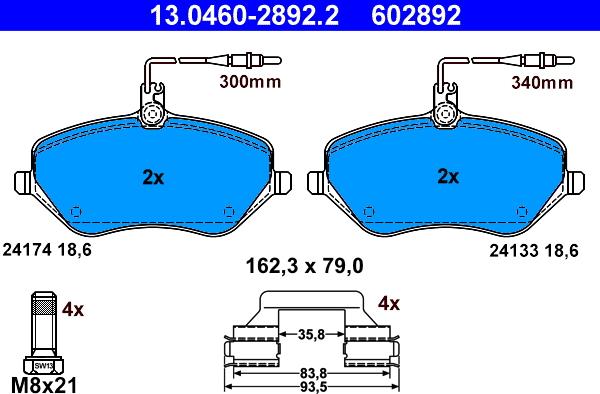 ATE 13.0460-2892.2 - Kit pastiglie freno, Freno a disco autozon.pro