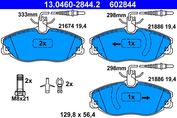 ATE 13.0460-2844.2 - Kit pastiglie freno, Freno a disco autozon.pro