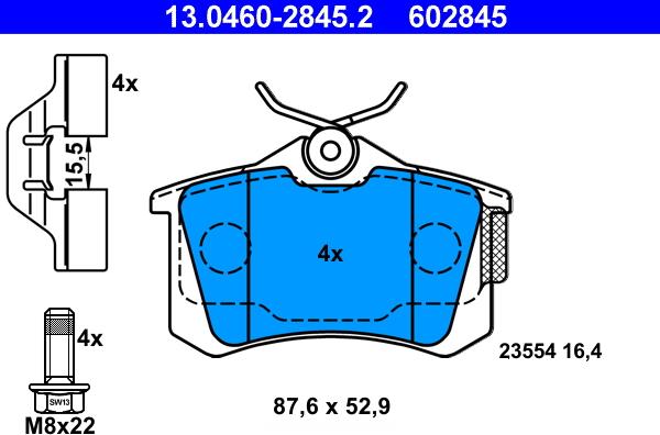 ATE 13.0460-2845.2 - Kit pastiglie freno, Freno a disco autozon.pro