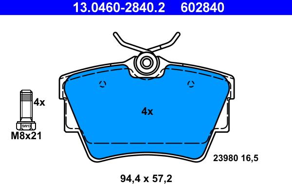 ATE 13.0460-2840.2 - Kit pastiglie freno, Freno a disco autozon.pro