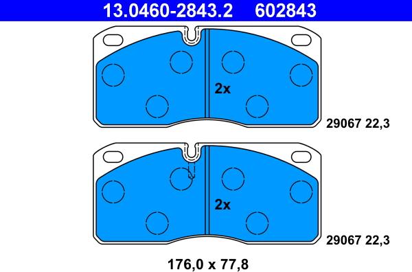 ATE 13.0460-2843.2 - Kit pastiglie freno, Freno a disco autozon.pro