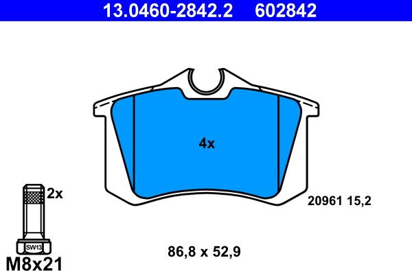 ATE 13.0460-2842.2 - Kit pastiglie freno, Freno a disco autozon.pro