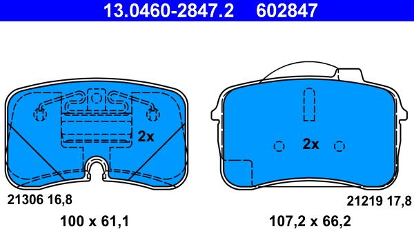 ATE 13.0460-2847.2 - Kit pastiglie freno, Freno a disco autozon.pro