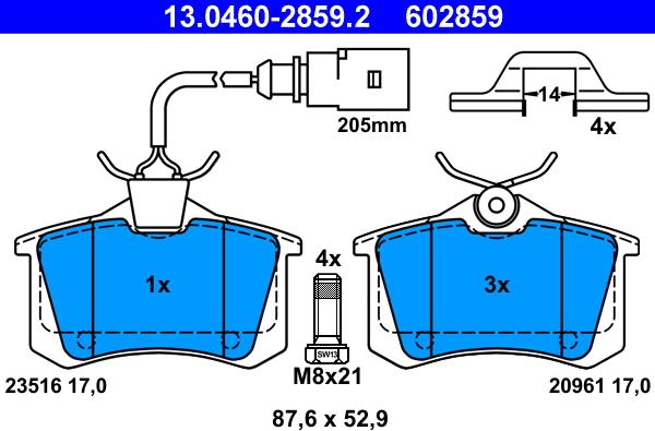 ATE 13.0460-2859.2 - Kit pastiglie freno, Freno a disco autozon.pro