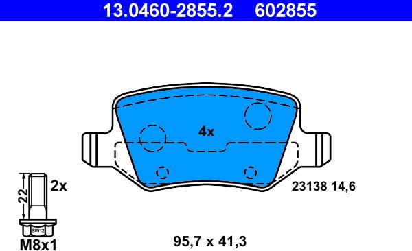 ATE 13.0460-2855.2 - Kit pastiglie freno, Freno a disco autozon.pro