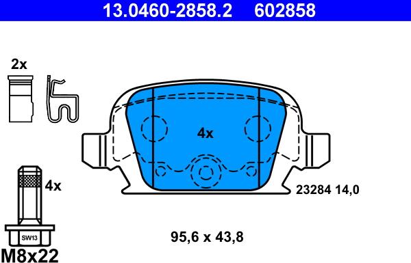 ATE 13.0460-2858.2 - Kit pastiglie freno, Freno a disco autozon.pro