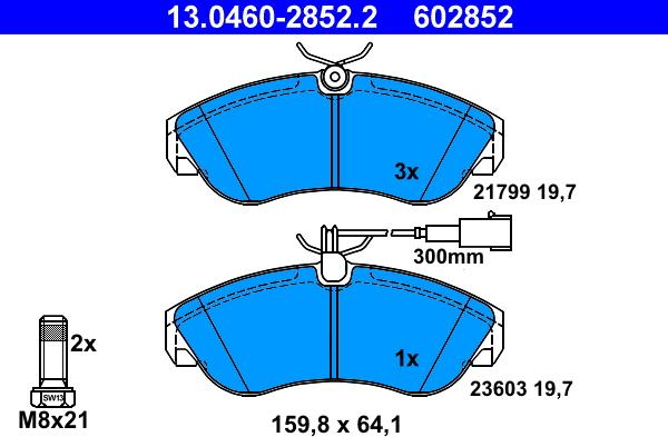 ATE 13.0460-2852.2 - Kit pastiglie freno, Freno a disco autozon.pro