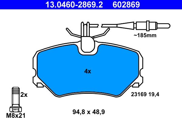 ATE 13.0460-2869.2 - Kit pastiglie freno, Freno a disco autozon.pro