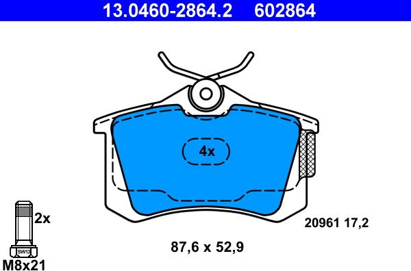 ATE 13.0460-2864.2 - Kit pastiglie freno, Freno a disco autozon.pro