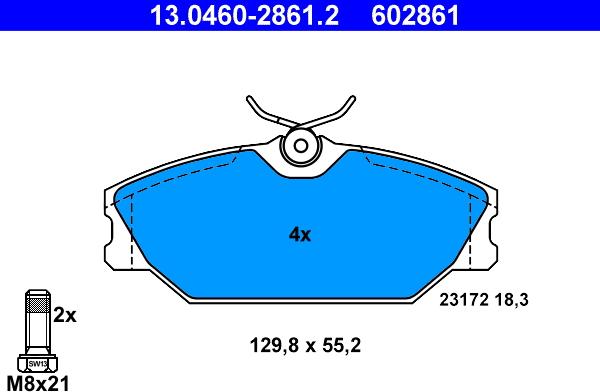 ATE 13.0460-2861.2 - Kit pastiglie freno, Freno a disco autozon.pro