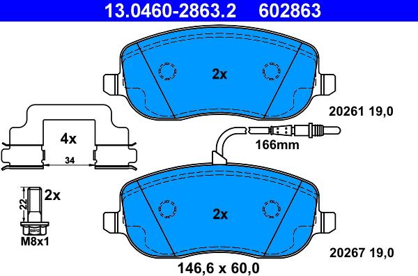 ATE 13.0460-2863.2 - Kit pastiglie freno, Freno a disco autozon.pro