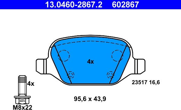 ATE 13.0460-2867.2 - Kit pastiglie freno, Freno a disco autozon.pro