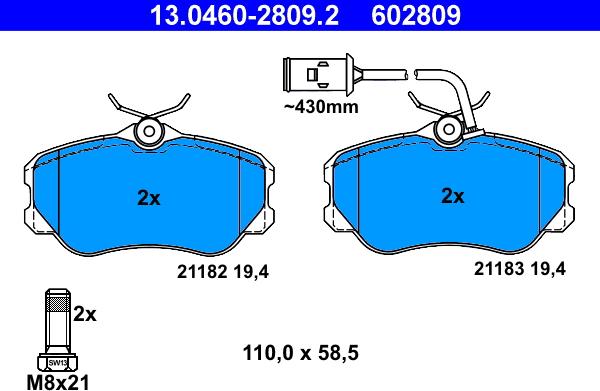 ATE 13.0460-2809.2 - Kit pastiglie freno, Freno a disco autozon.pro