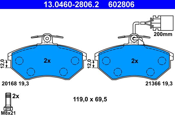 ATE 13.0460-2806.2 - Kit pastiglie freno, Freno a disco autozon.pro