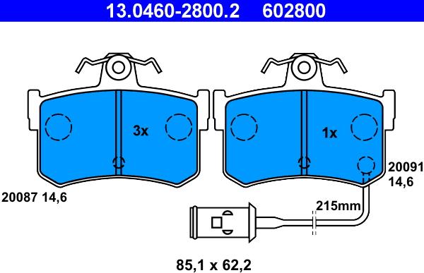 ATE 13.0460-2800.2 - Kit pastiglie freno, Freno a disco autozon.pro