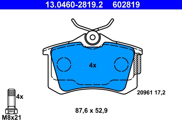 ATE 13.0460-2819.2 - Kit pastiglie freno, Freno a disco autozon.pro