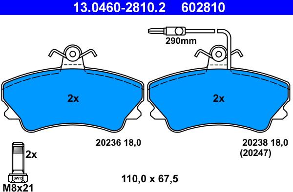 ATE 13.0460-2810.2 - Kit pastiglie freno, Freno a disco autozon.pro