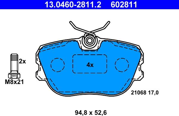 ATE 13.0460-2811.2 - Kit pastiglie freno, Freno a disco autozon.pro