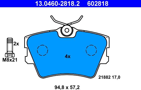 ATE 13.0460-2818.2 - Kit pastiglie freno, Freno a disco autozon.pro