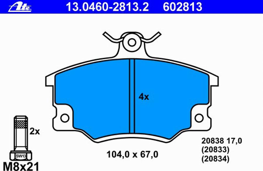 ATE 13.0460-2813.2 - Kit pastiglie freno, Freno a disco autozon.pro