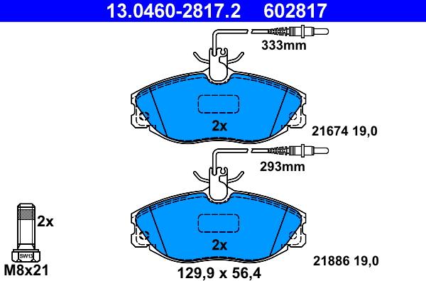 ATE 13.0460-2817.2 - Kit pastiglie freno, Freno a disco autozon.pro