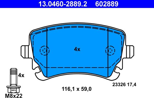 ATE 13.0460-2889.2 - Kit pastiglie freno, Freno a disco autozon.pro