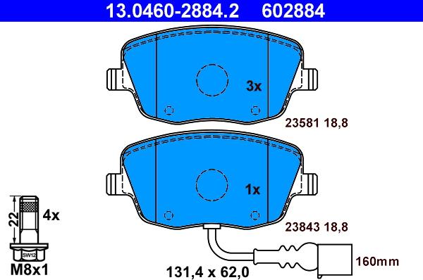 ATE 13.0460-2884.2 - Kit pastiglie freno, Freno a disco autozon.pro