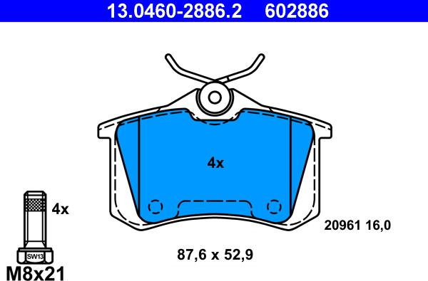 ATE 13.0460-2886.2 - Kit pastiglie freno, Freno a disco autozon.pro