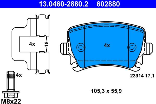 ATE 13.0460-2880.2 - Kit pastiglie freno, Freno a disco autozon.pro