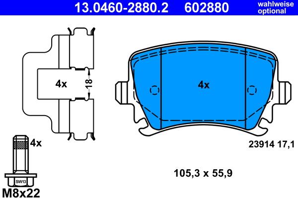 ATE 13.0460-2880.2 - Kit pastiglie freno, Freno a disco autozon.pro