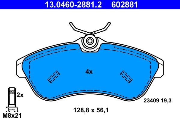 ATE 13.0460-2881.2 - Kit pastiglie freno, Freno a disco autozon.pro