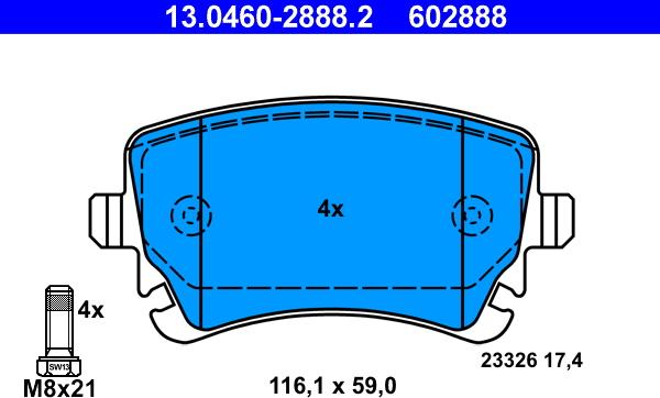 ATE 13.0460-2888.2 - Kit pastiglie freno, Freno a disco autozon.pro