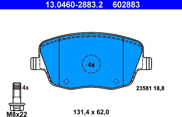 ATE 13.0460-2883.2 - Kit pastiglie freno, Freno a disco autozon.pro