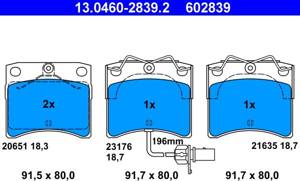 ATE 13.0460-2839.2 - Kit pastiglie freno, Freno a disco autozon.pro