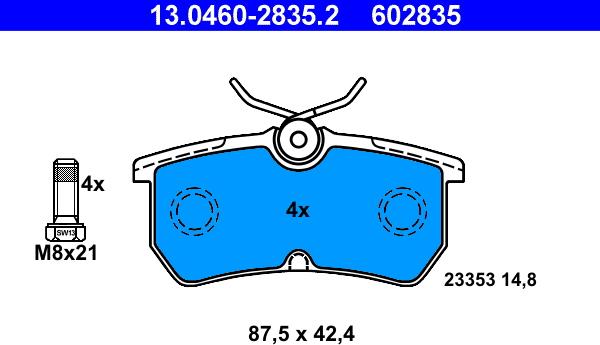 ATE 13.0460-2835.2 - Kit pastiglie freno, Freno a disco autozon.pro