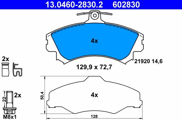 ATE 13.0460-2830.2 - Kit pastiglie freno, Freno a disco autozon.pro