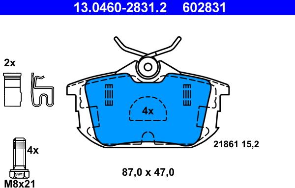 ATE 13.0460-2831.2 - Kit pastiglie freno, Freno a disco autozon.pro