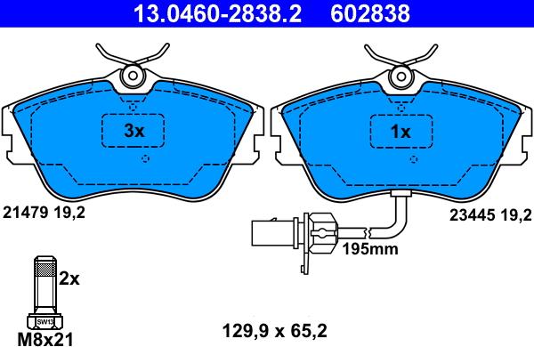 ATE 13.0460-2838.2 - Kit pastiglie freno, Freno a disco autozon.pro