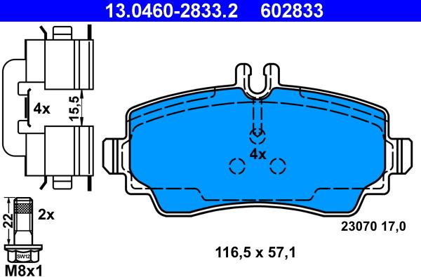 ATE 13.0460-2833.2 - Kit pastiglie freno, Freno a disco autozon.pro