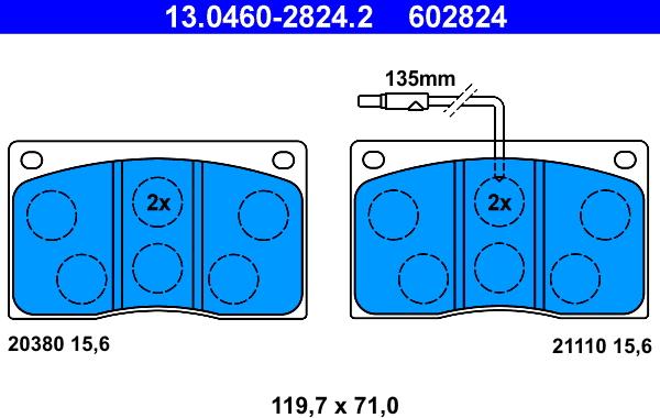 ATE 13.0460-2824.2 - Kit pastiglie freno, Freno a disco autozon.pro