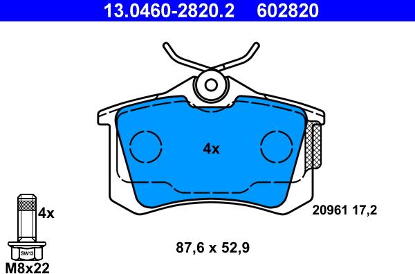 ATE 13.0460-2820.2 - Kit pastiglie freno, Freno a disco autozon.pro