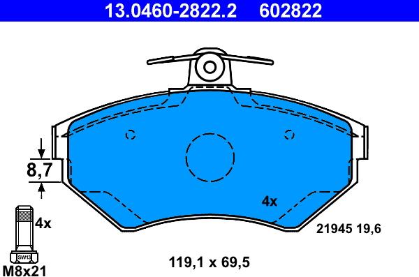 ATE 13.0460-2822.2 - Kit pastiglie freno, Freno a disco autozon.pro