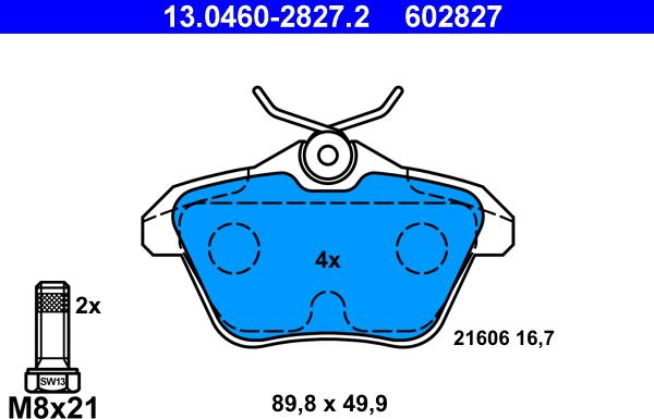 ATE 13.0460-2827.2 - Kit pastiglie freno, Freno a disco autozon.pro