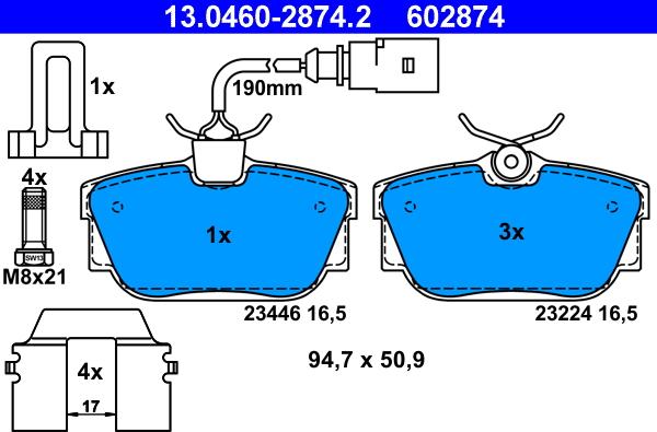 ATE 13.0460-2874.2 - Kit pastiglie freno, Freno a disco autozon.pro