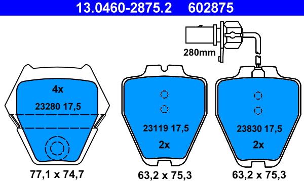 ATE 13.0460-2875.2 - Kit pastiglie freno, Freno a disco autozon.pro